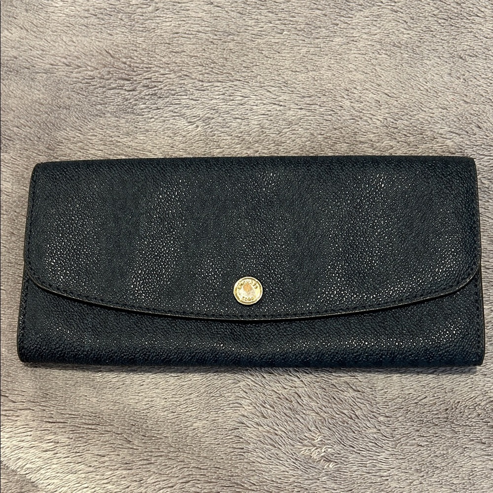 Michael Kors Elegant Black/Blue Long Wallet with Gold Snap